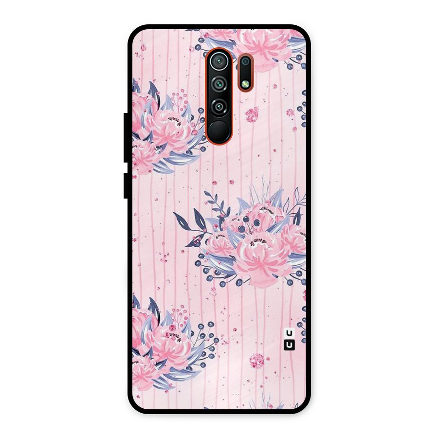 Pink Floral and Stripes Metal Back Case for Redmi 9 Prime