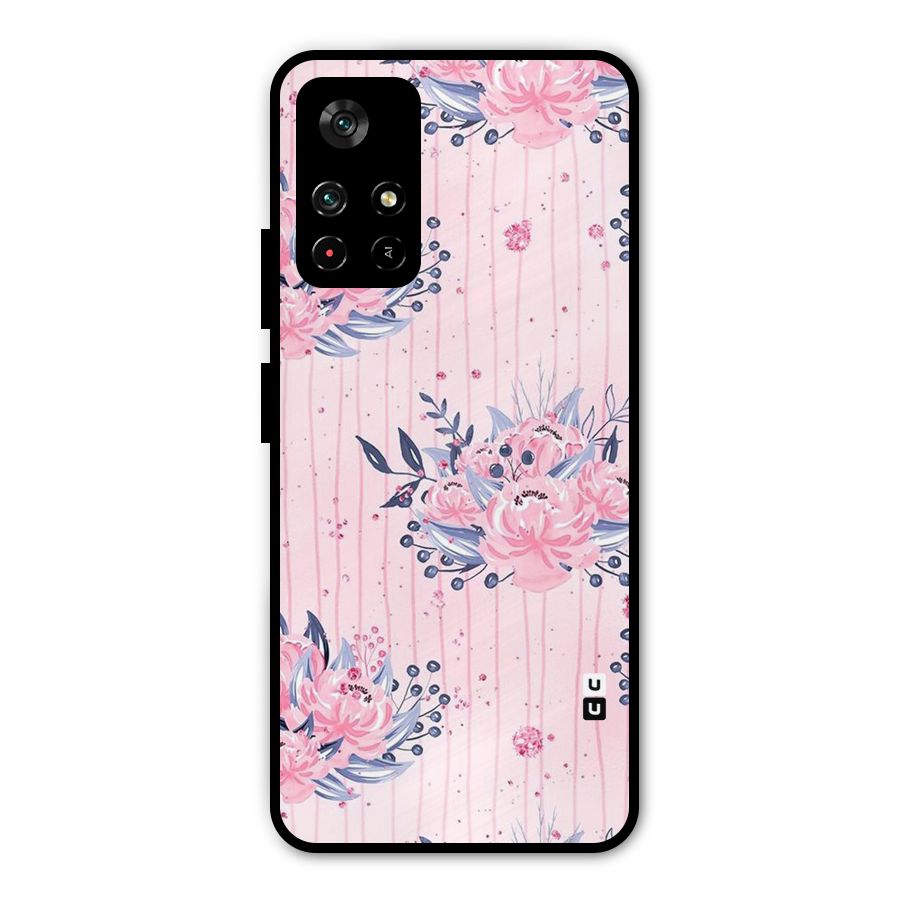 Pink Floral and Stripes Metal Back Case for Redmi Note 11T 5G