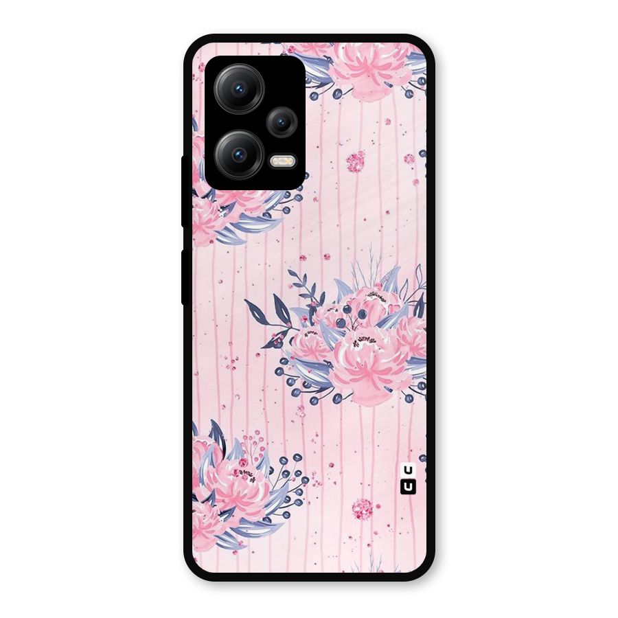 Pink Floral and Stripes Metal Back Case for Redmi Note 12 5G