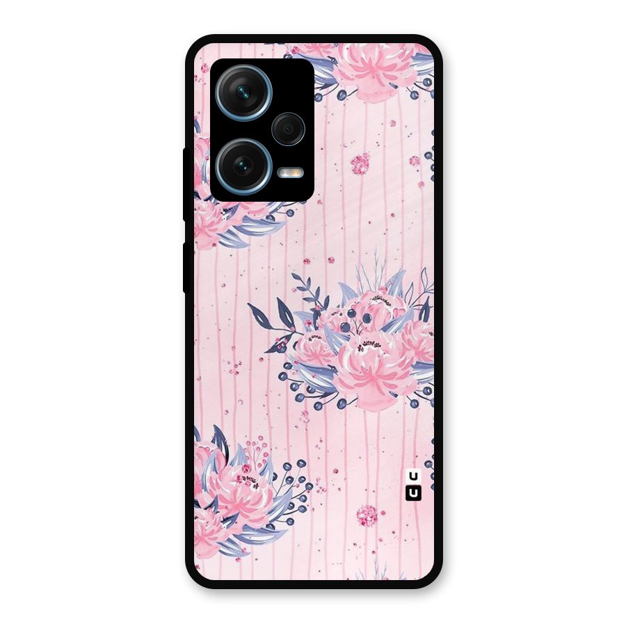 Pink Floral and Stripes Metal Back Case for Redmi Note 12 Pro Plus 5G