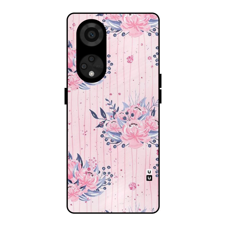 Pink Floral and Stripes Metal Back Case for Reno8 T 5G