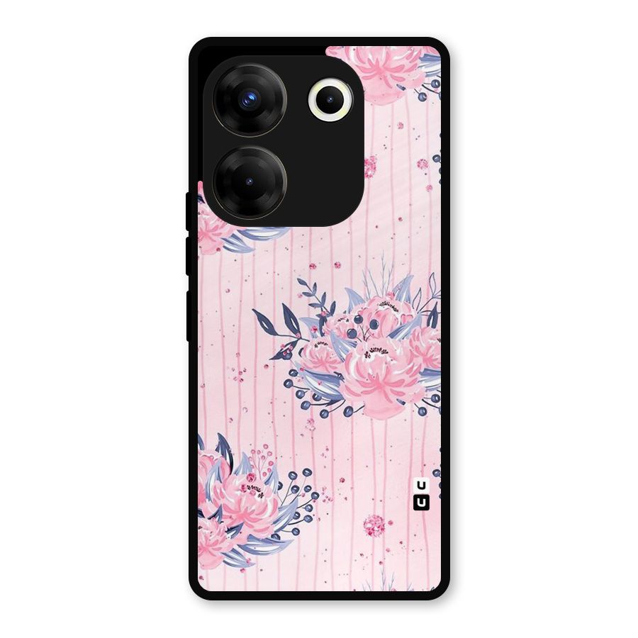 Pink Floral and Stripes Metal Back Case for Tecno Camon 20