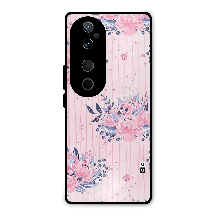 Pink Floral and Stripes Metal Back Case for Vivo T3 Ultra