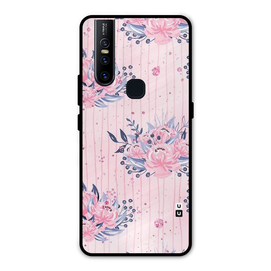Pink Floral and Stripes Metal Back Case for Vivo V15