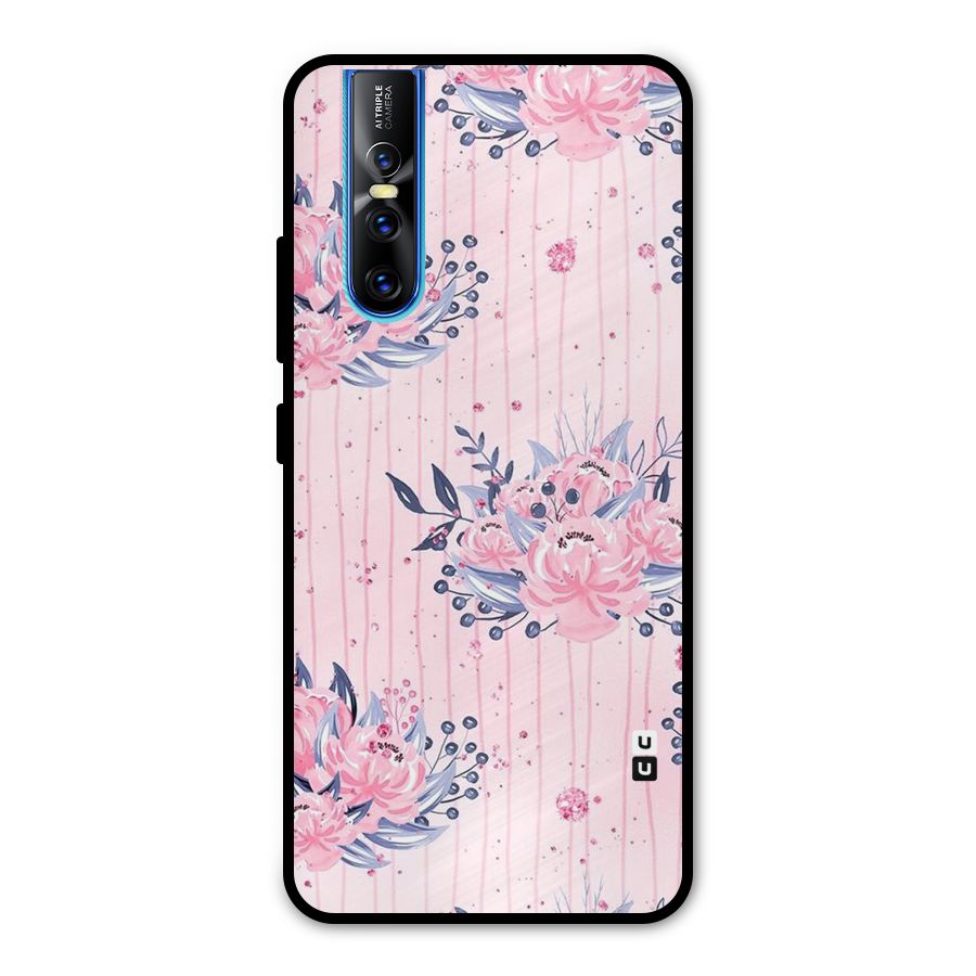 Pink Floral and Stripes Metal Back Case for Vivo V15 Pro