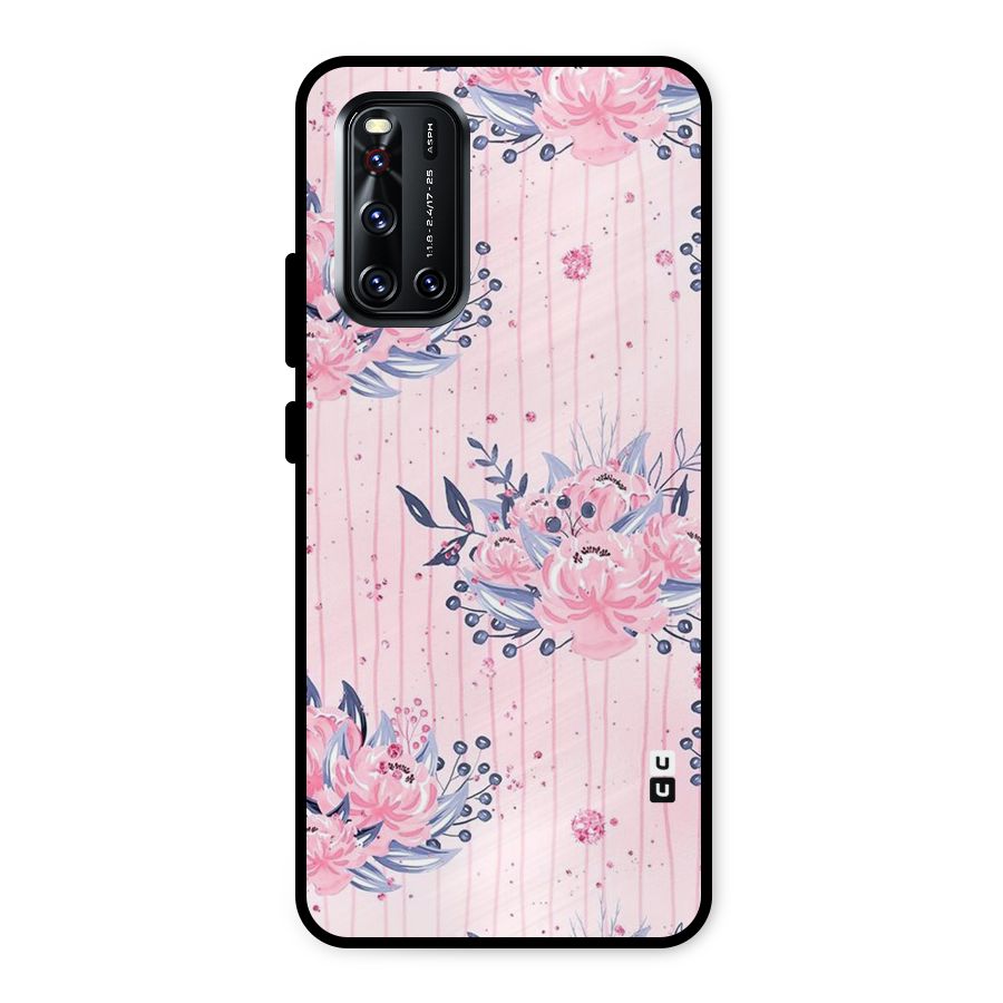 Pink Floral and Stripes Metal Back Case for Vivo V19