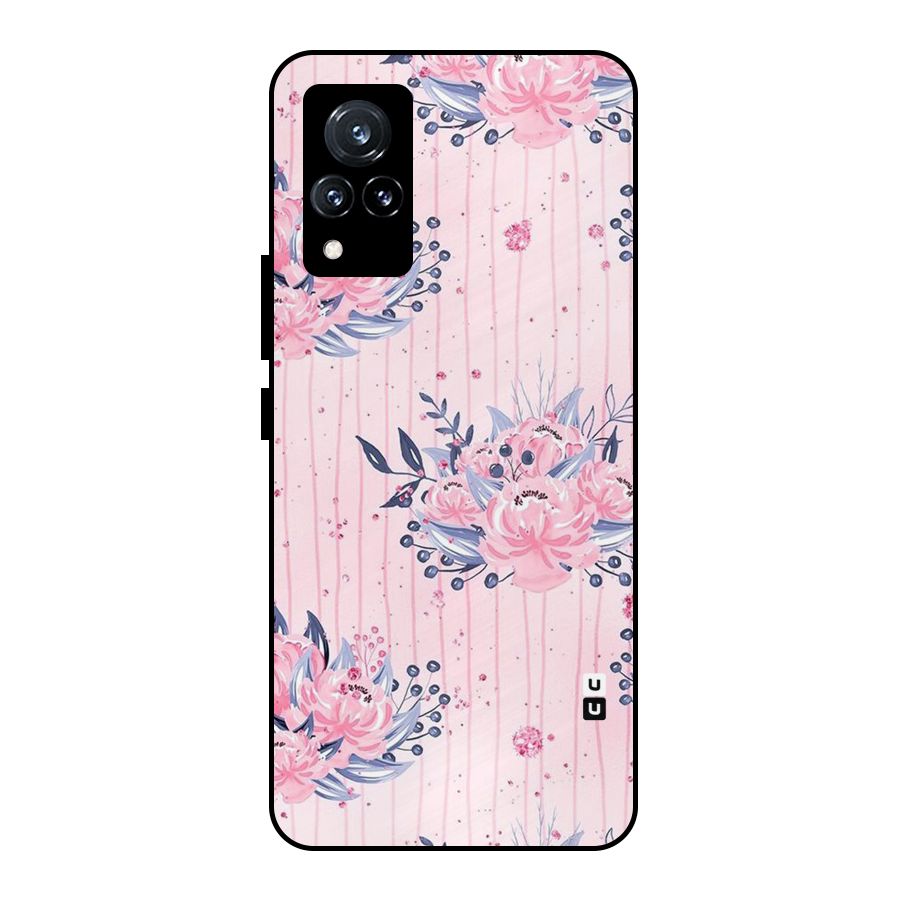 Pink Floral and Stripes Metal Back Case for Vivo V21 5G