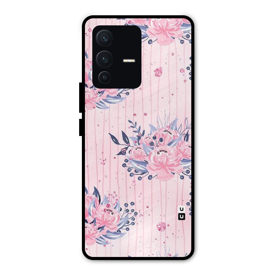 Pink Floral and Stripes Metal Back Case for Vivo V23 Pro