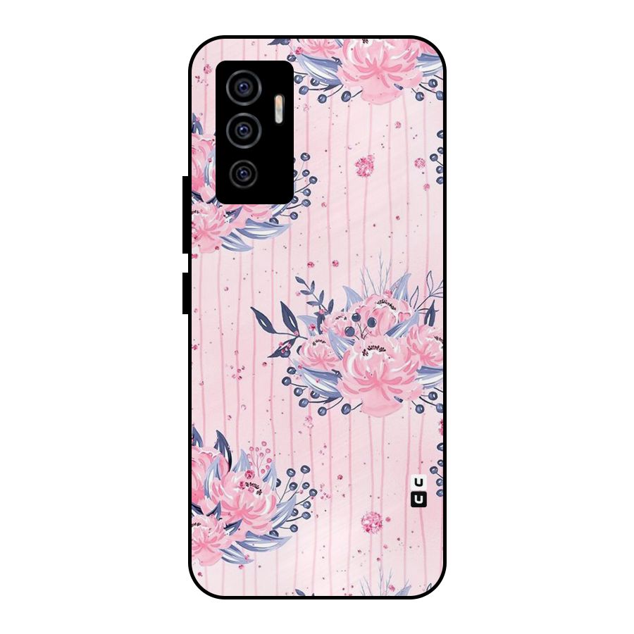 Pink Floral and Stripes Metal Back Case for Vivo V23e