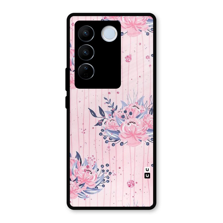 Pink Floral and Stripes Metal Back Case for Vivo V27