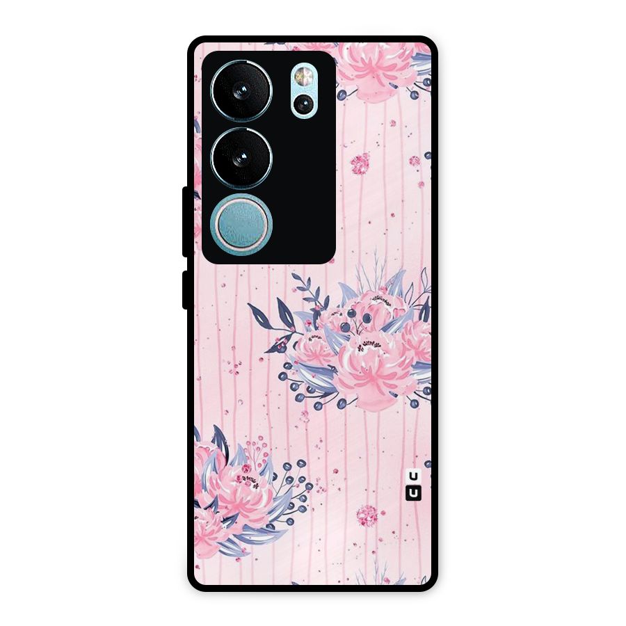 Pink Floral and Stripes Metal Back Case for Vivo V29