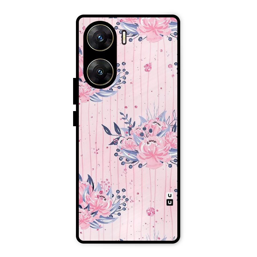 Pink Floral and Stripes Metal Back Case for Vivo V29e