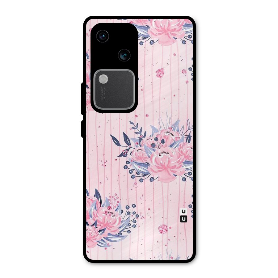Pink Floral and Stripes Metal Back Case for Vivo V30