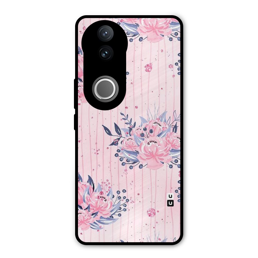Pink Floral and Stripes Metal Back Case for Vivo V50e