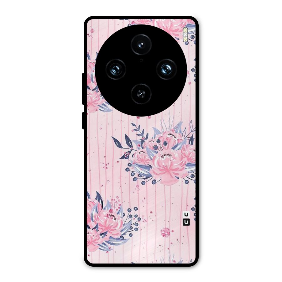 Pink Floral and Stripes Metal Back Case for Vivo X100 Pro