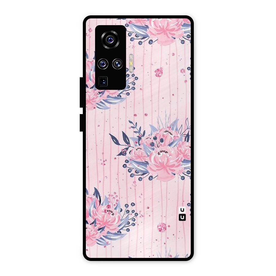 Pink Floral and Stripes Metal Back Case for Vivo X50 Pro