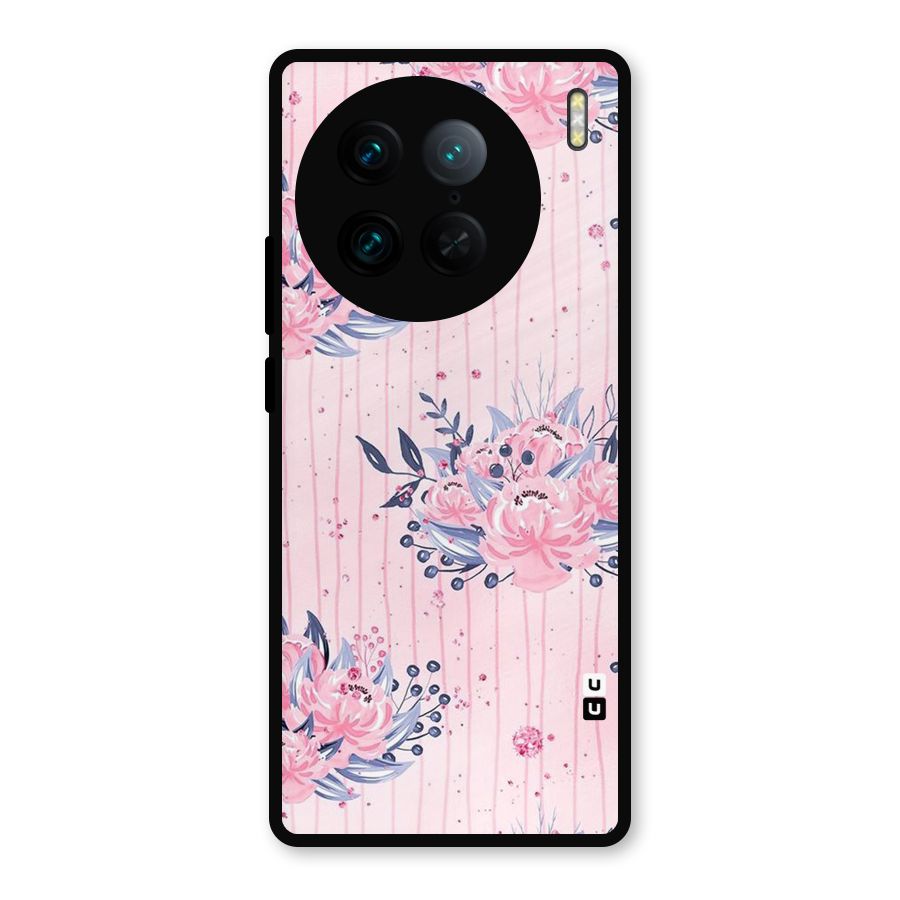 Pink Floral and Stripes Metal Back Case for Vivo X90 Pro