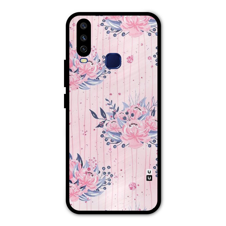 Pink Floral and Stripes Metal Back Case for Vivo Y15