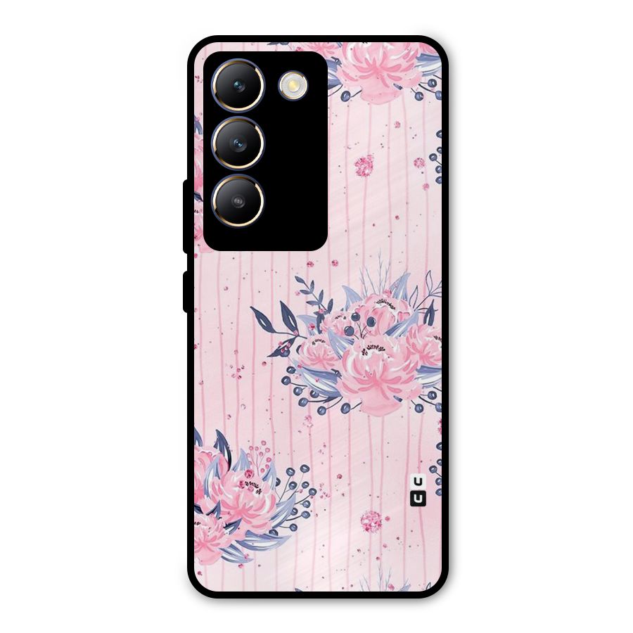 Pink Floral and Stripes Metal Back Case for Vivo Y200e