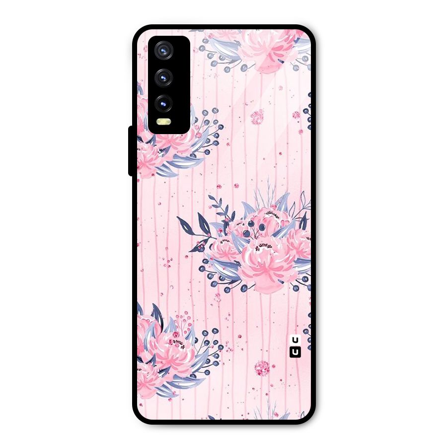 Pink Floral and Stripes Metal Back Case for Vivo Y20g