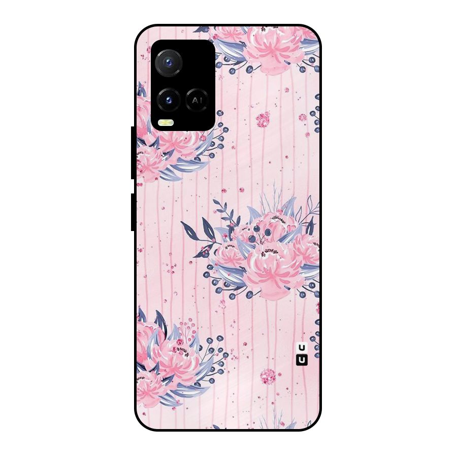 Pink Floral and Stripes Metal Back Case for Vivo Y21
