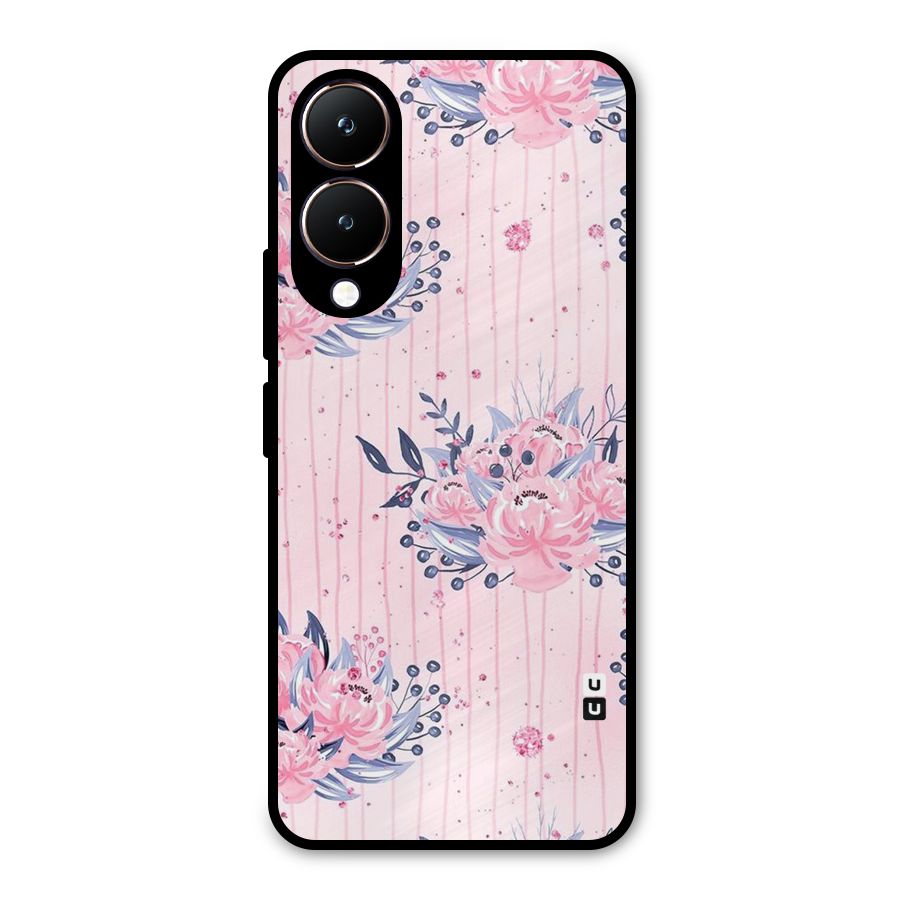 Pink Floral and Stripes Metal Back Case for Vivo Y28