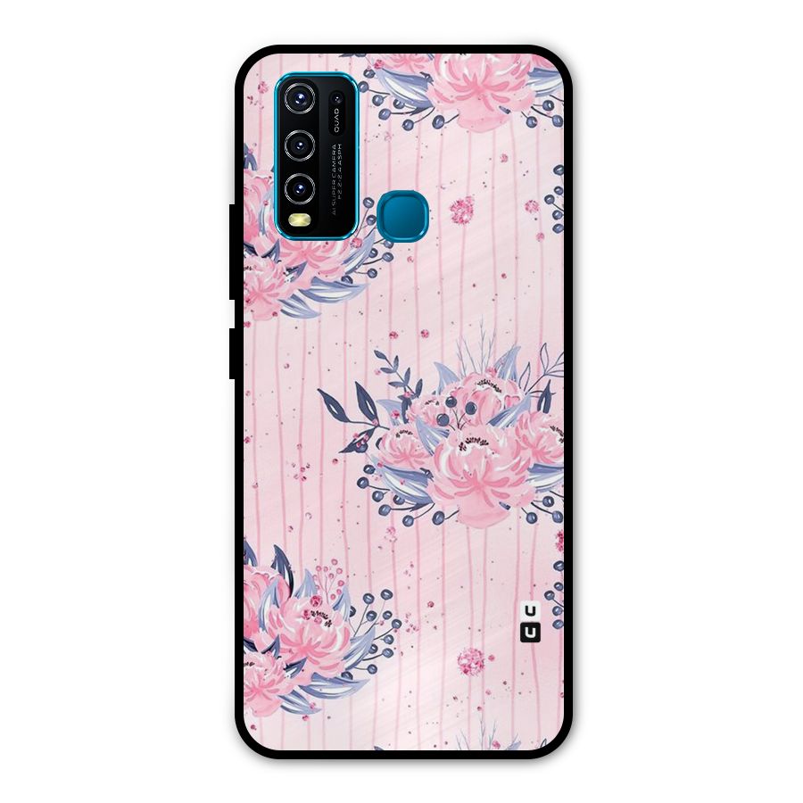 Pink Floral and Stripes Metal Back Case for Vivo Y30