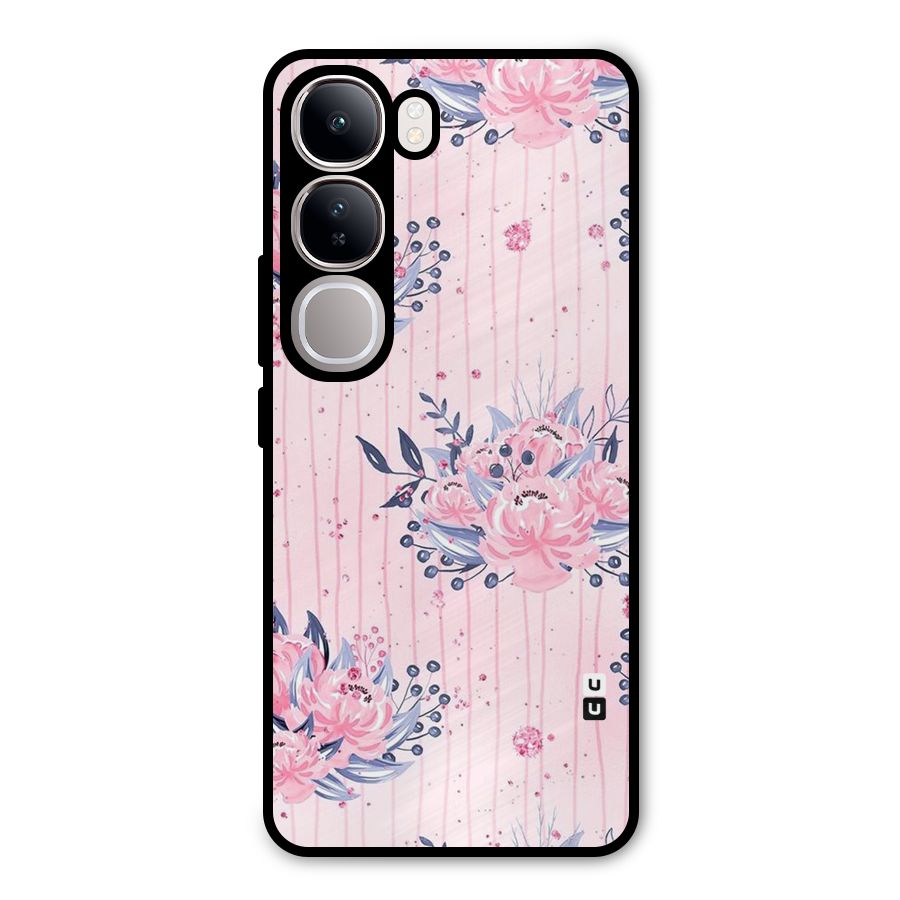 Pink Floral and Stripes Metal Back Case for Vivo Y300
