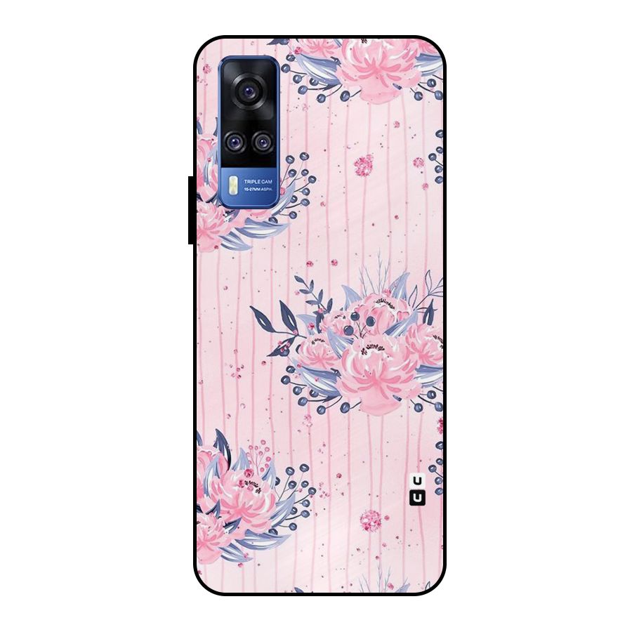 Pink Floral and Stripes Metal Back Case for Vivo Y51