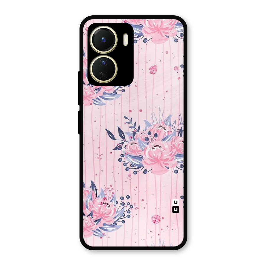 Pink Floral and Stripes Metal Back Case for Vivo Y56