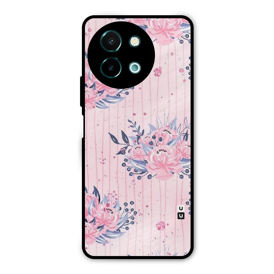 Pink Floral and Stripes Metal Back Case for Vivo Y58
