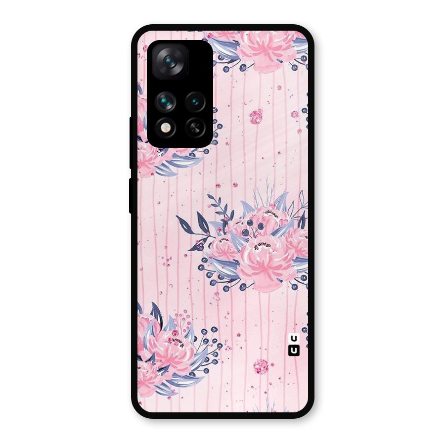 Pink Floral and Stripes Metal Back Case for Xiaomi 11i Hypercharge 5G