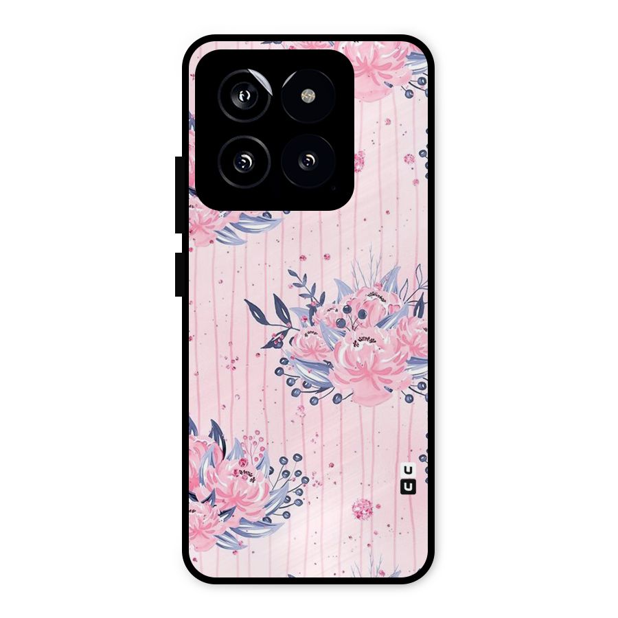 Pink Floral and Stripes Metal Back Case for Xiaomi 14