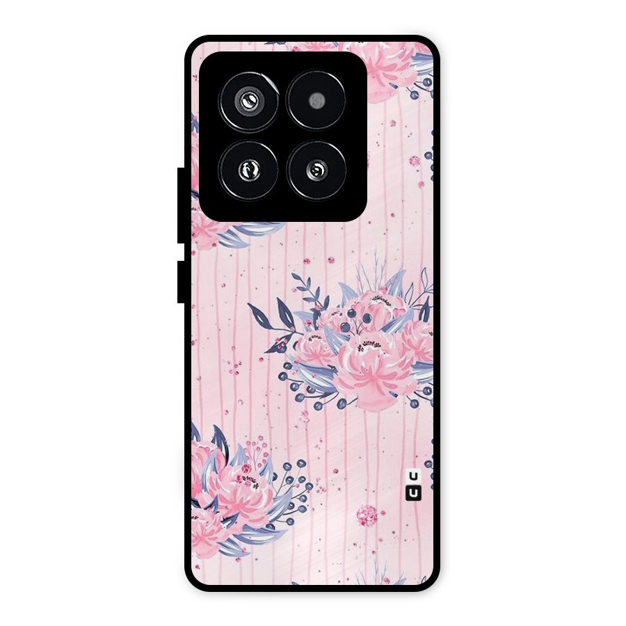 Pink Floral and Stripes Metal Back Case for Xiaomi 14 Pro