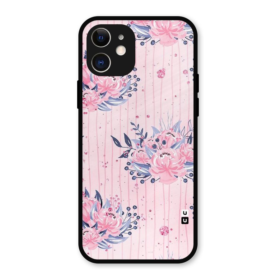 Pink Floral and Stripes Metal Back Case for iPhone 12