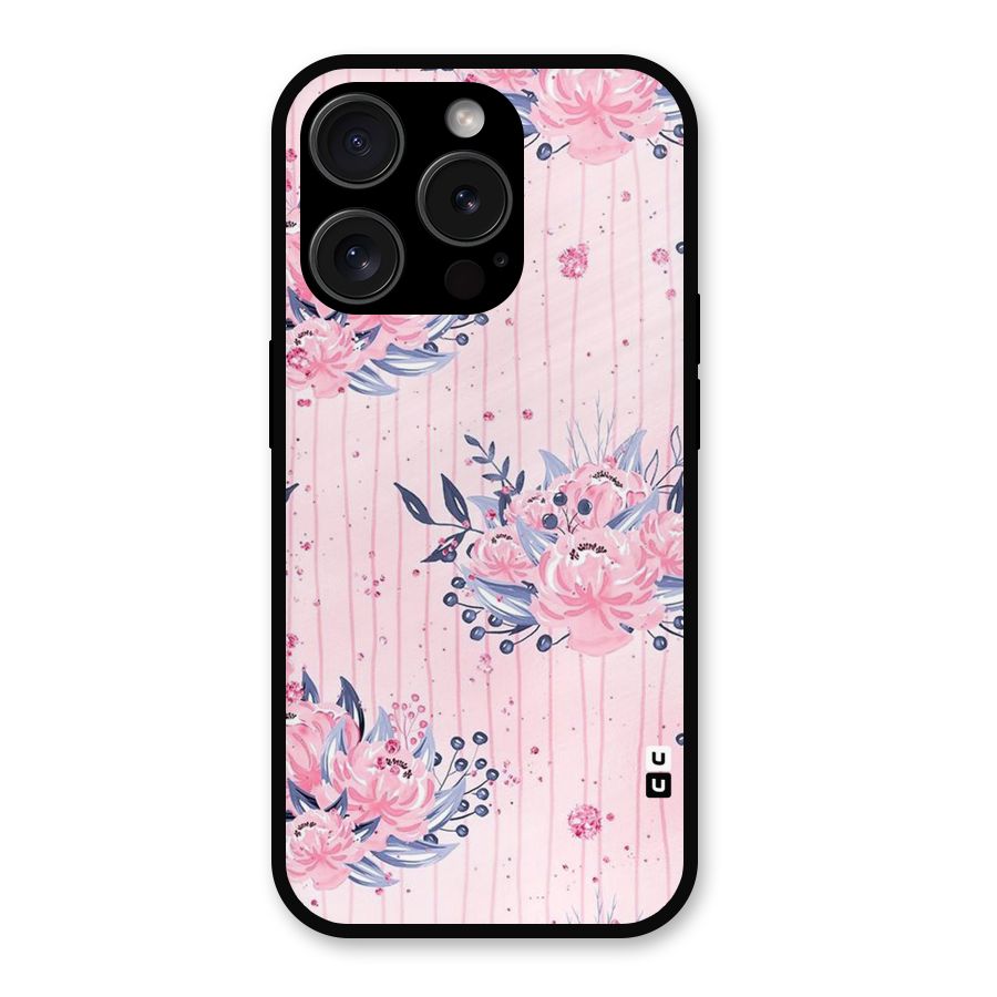 Pink Floral and Stripes Metal Back Case for iPhone 15 Pro