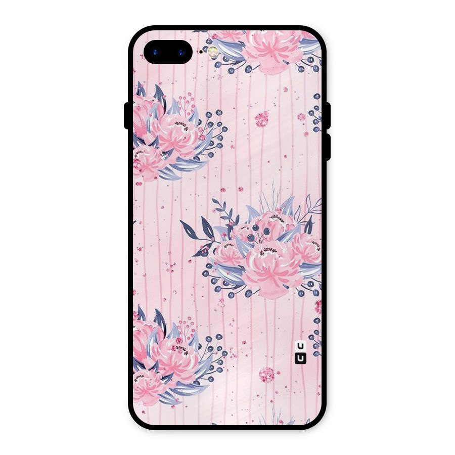 Pink Floral and Stripes Metal Back Case for iPhone 8 Plus