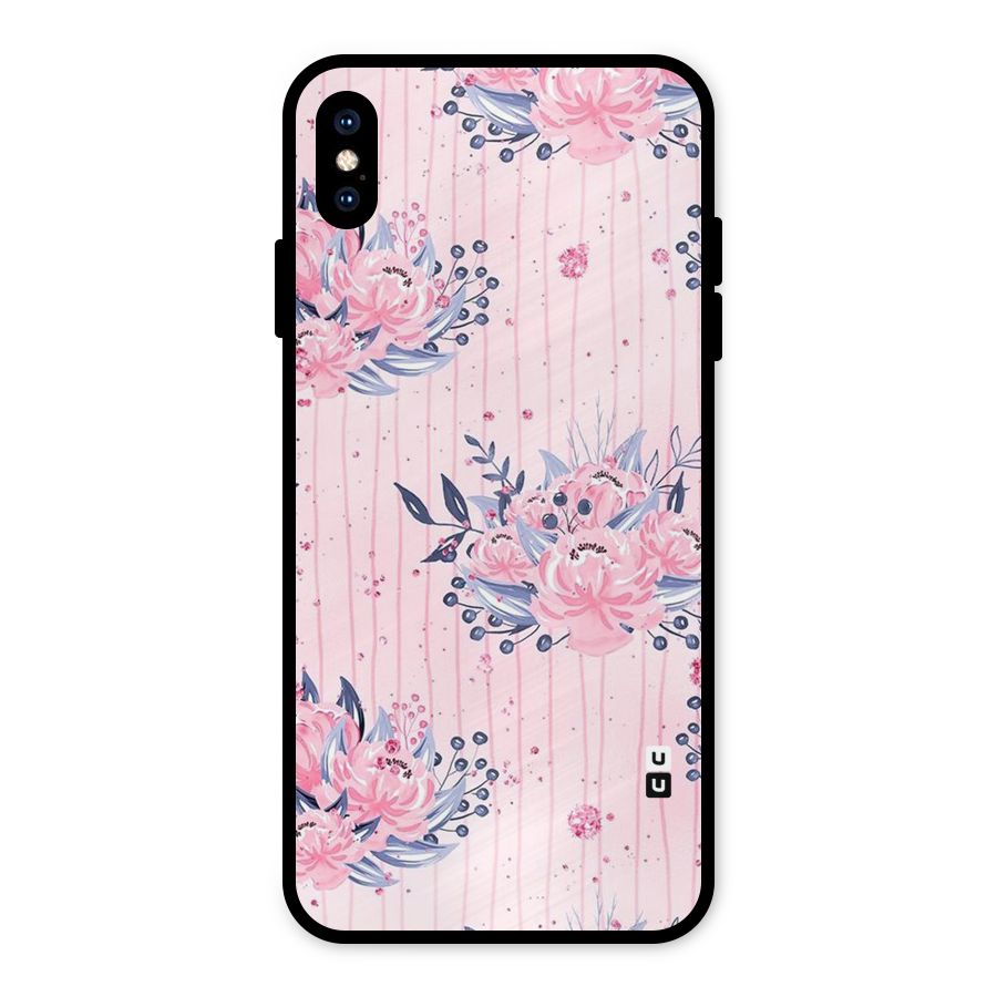 Pink Floral and Stripes Metal Back Case for iPhone XS Max