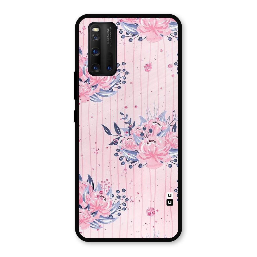 Pink Floral and Stripes Metal Back Case for iQOO 3