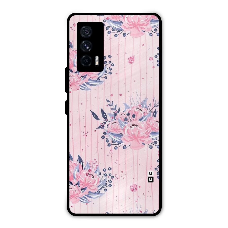 Pink Floral and Stripes Metal Back Case for iQOO 7 5G