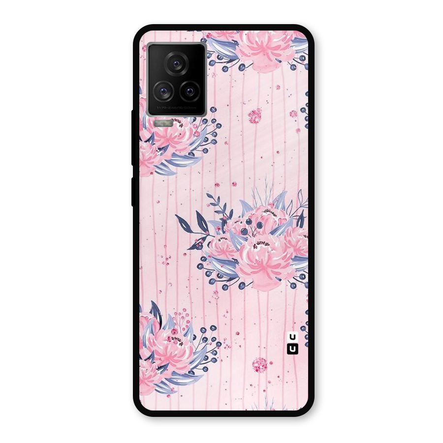 Pink Floral and Stripes Metal Back Case for iQOO 7 Legend 5G
