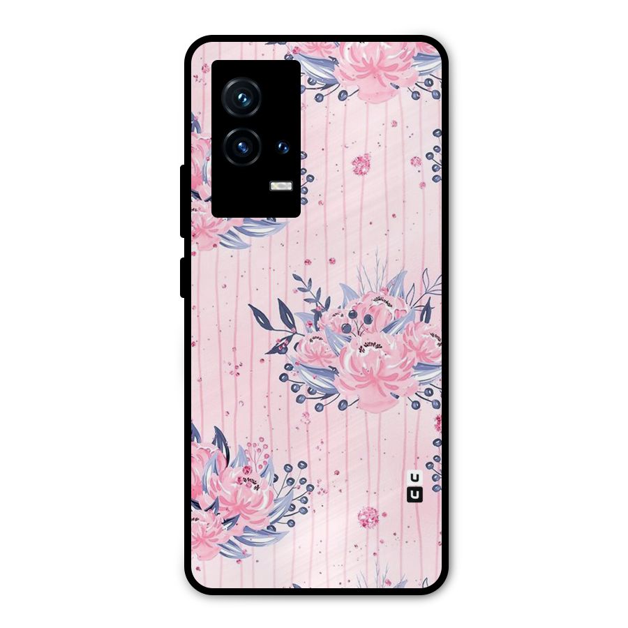 Pink Floral and Stripes Metal Back Case for iQOO 9 5G