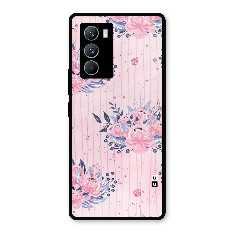 Pink Floral and Stripes Metal Back Case for iQOO 9 SE