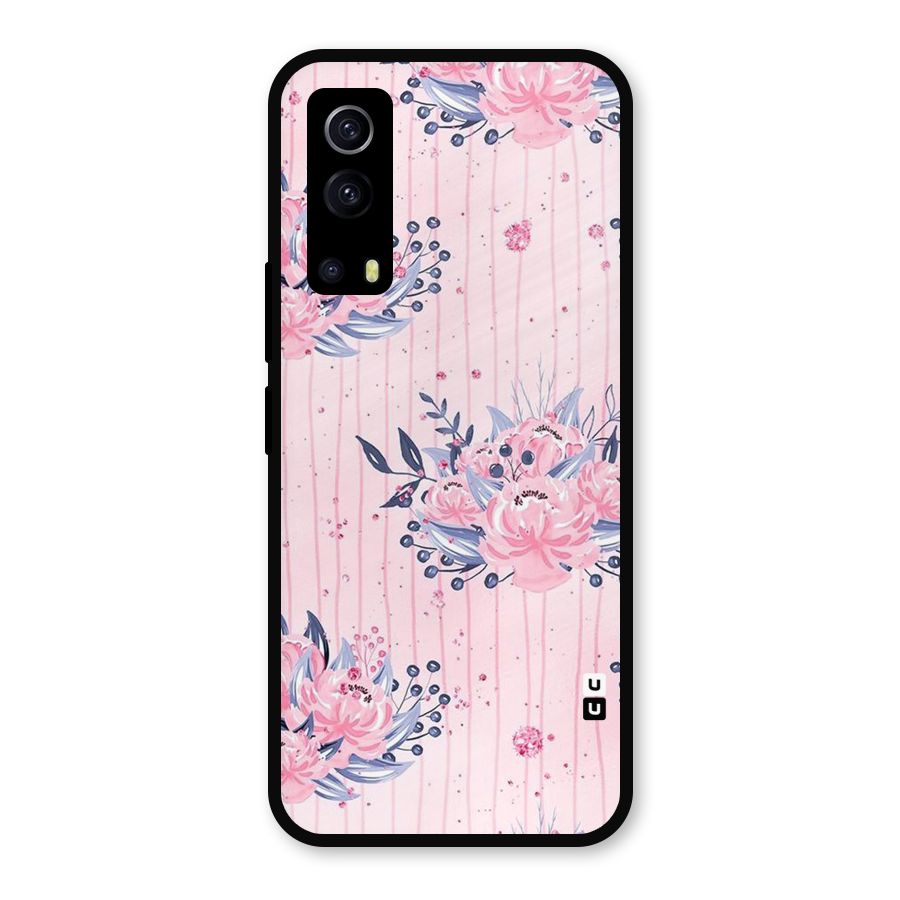 Pink Floral and Stripes Metal Back Case for iQOO Z3