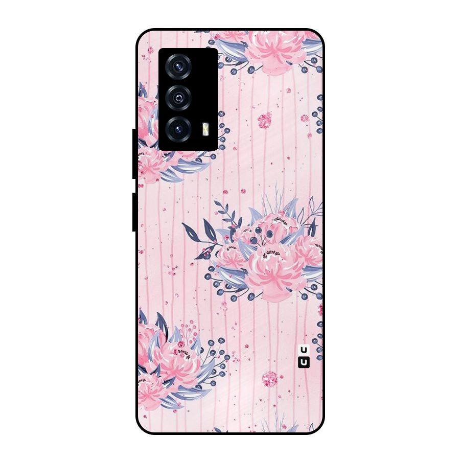Pink Floral and Stripes Metal Back Case for iQOO Z5