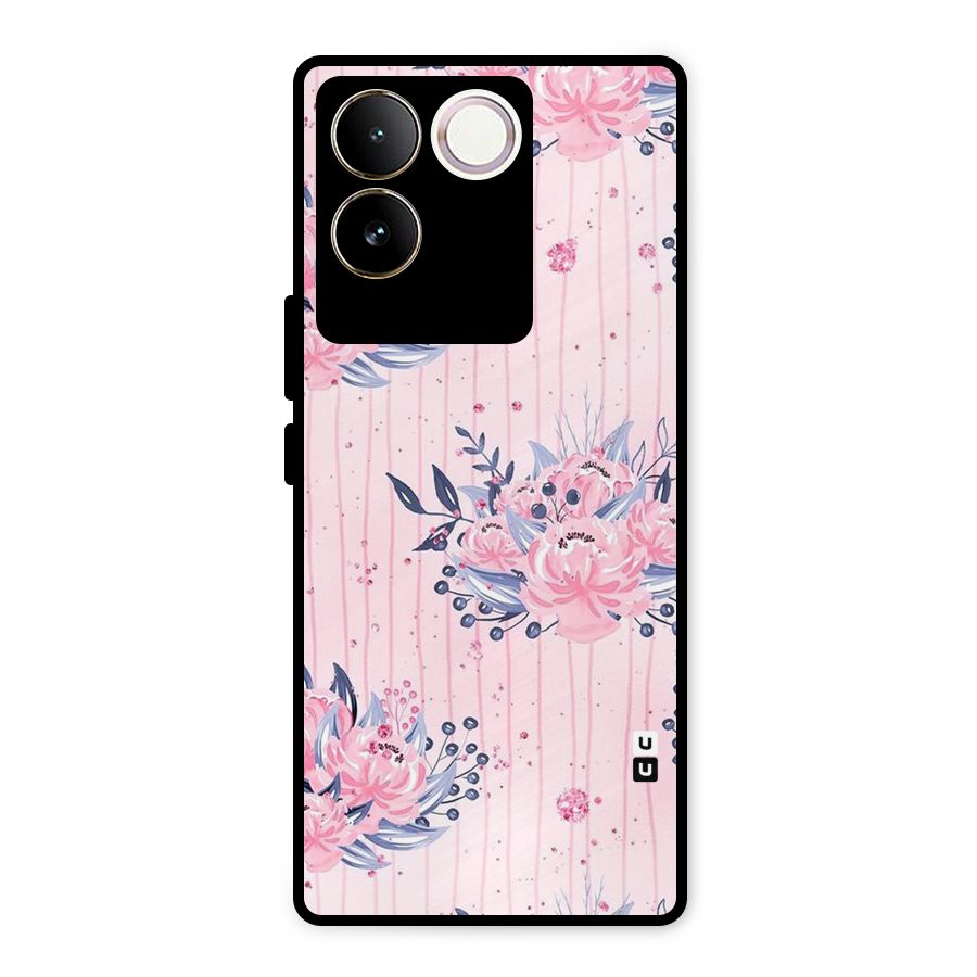 Pink Floral and Stripes Metal Back Case for iQOO Z7 Pro