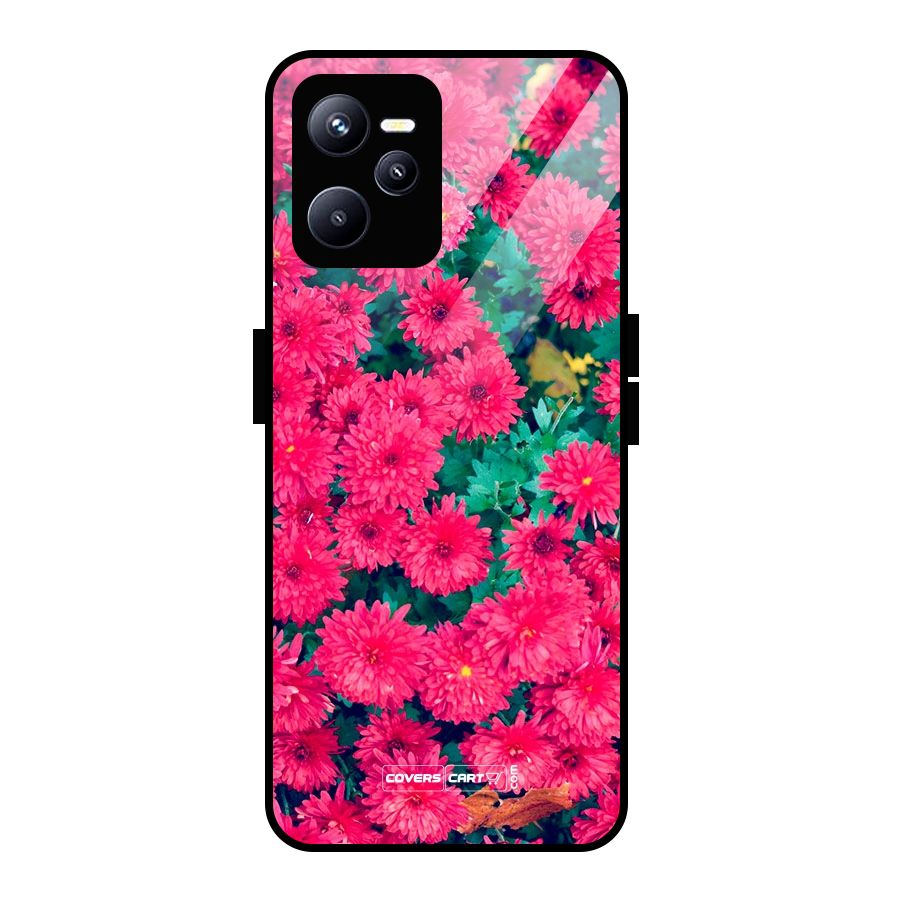 Pink Flowers Glass Back Case for Realme C35