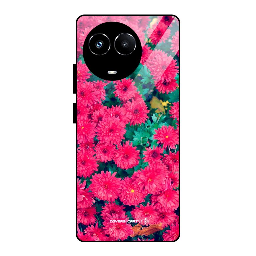 Pink Flowers Glass Back Case for Realme Narzo 60X