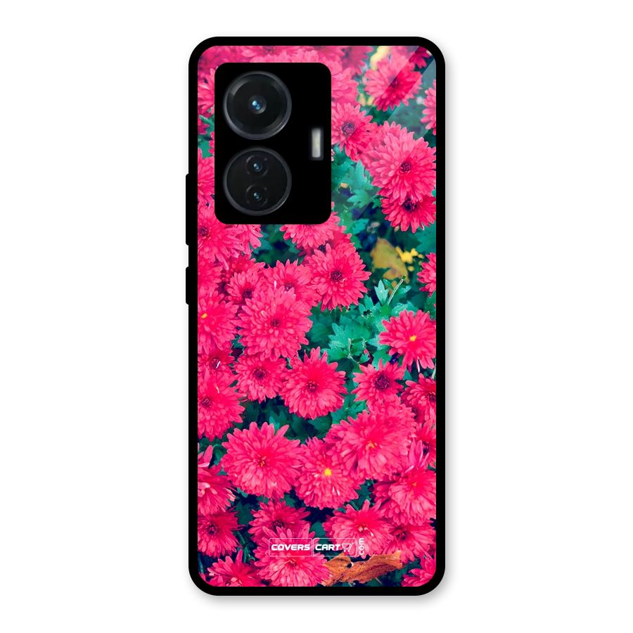 Pink Flowers Glass Back Case for Vivo T1 44W