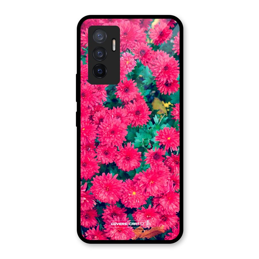 Pink Flowers Glass Back Case for Vivo V23e